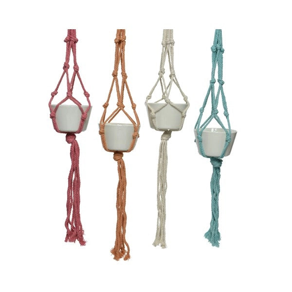 PORTAVASO PENSILE MACRAME D.10XH65CM IN POLIESTERE
