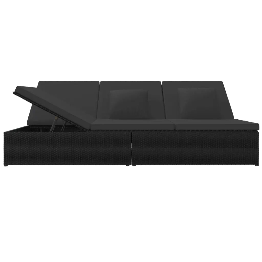 Lettino Prendisole Reclinabile con Cuscini in Polyrattan Nero 317241