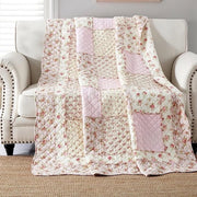 Sprei patchwork per bambina unisex per letto singolo 150x200cm, deken patchwork in cotone con motivi floreali per ragazze, coperta per letto 140x200cm con disegno di fiori.