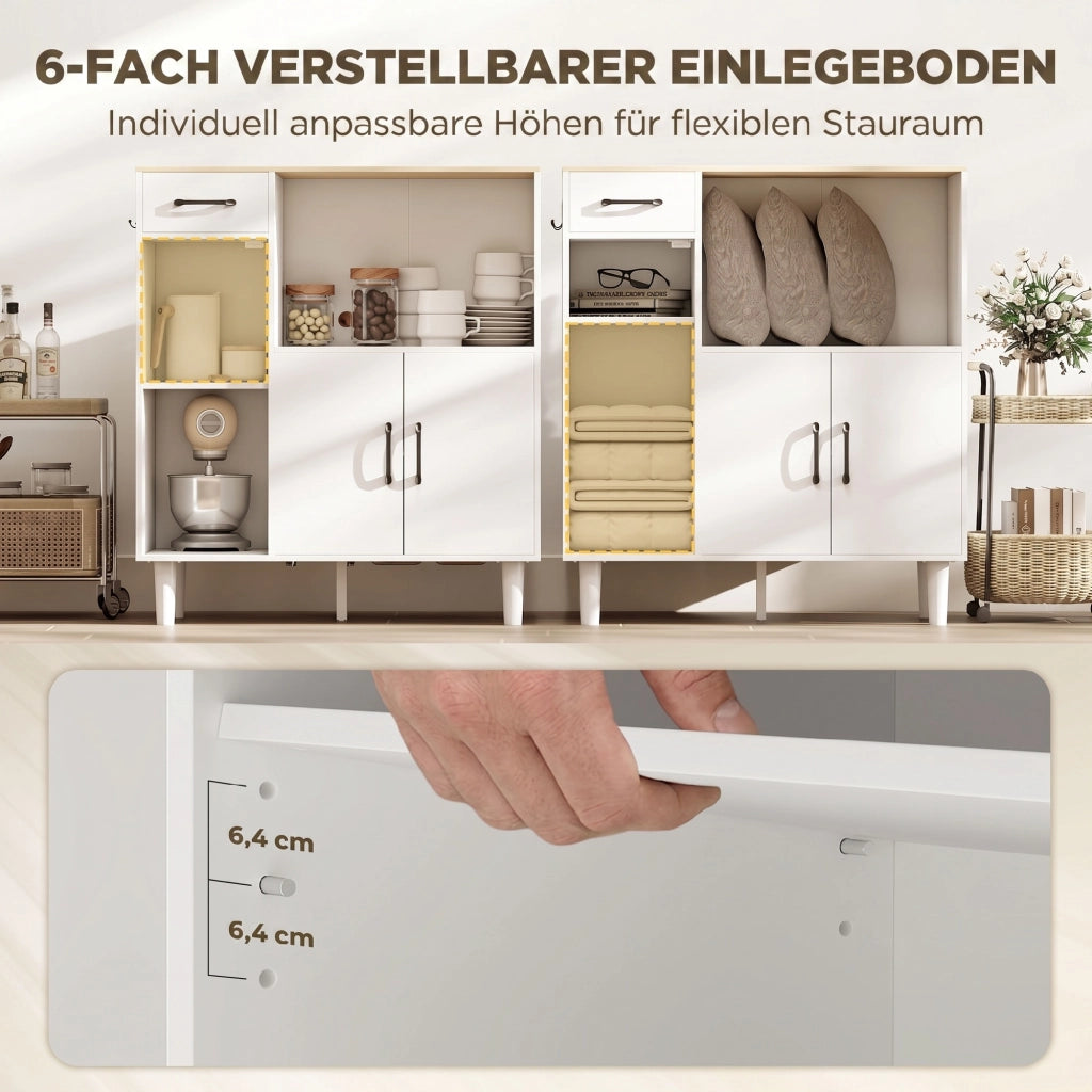 Cassettiera con ante e cassetti ¨C zephmum ¨C bianco e rovere 80x34x91 cm