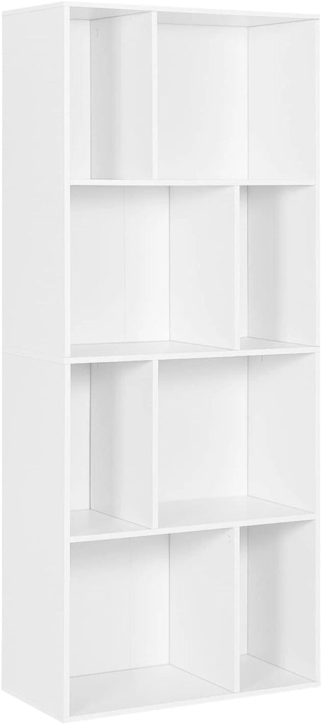 Libreria Scaffale a 4 Ripiani, Libreria a Cubi, Portaoggetti Autoportante, Scaffale Espositivo con 8 Scomparti Aperti, per Salotto Camera da Letto, in Legno Bianco, 60x29x143,5 cm, SK032ws