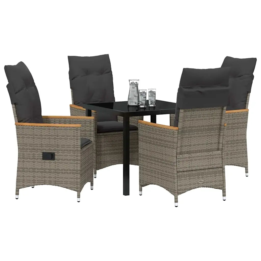 Set da Pranzo per Giardino con cuscino 5 pcs Grigio polyrattan