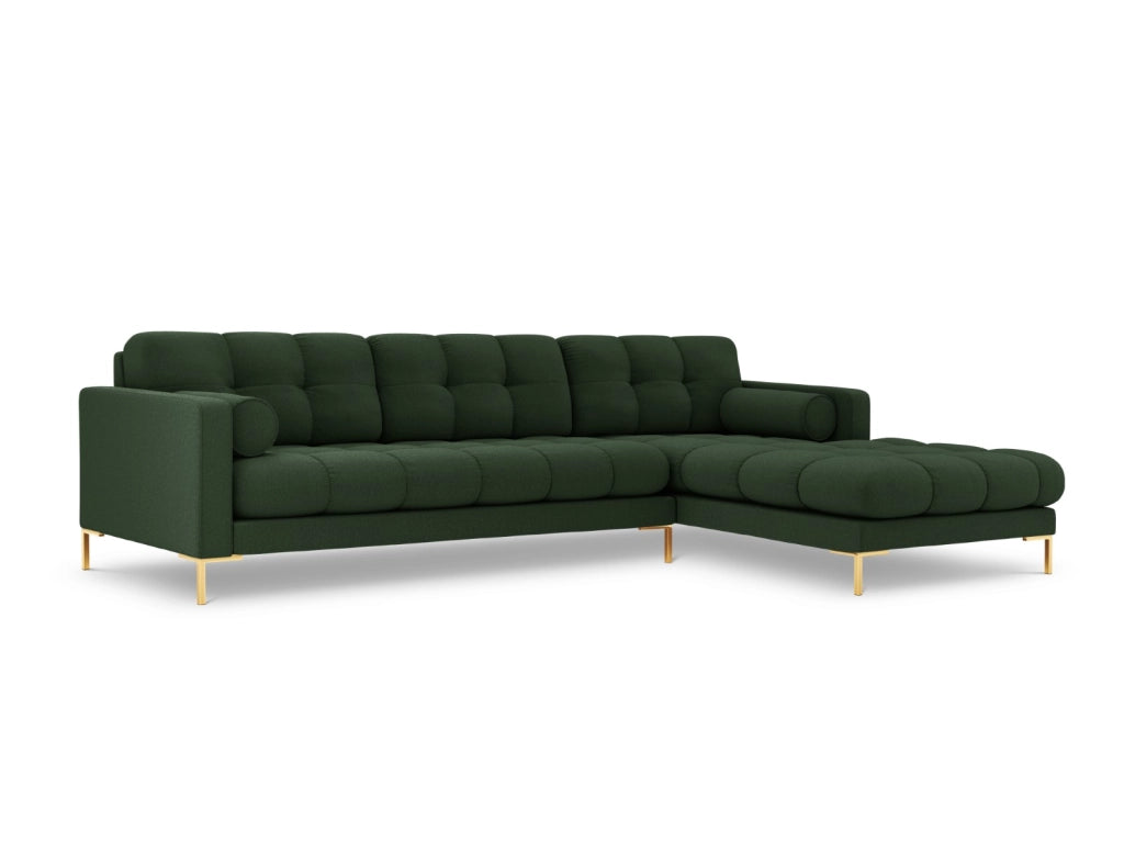 Cosmopolitan Design - Divano angolare destro "Bali" 5 posti in tessuto strutturato verde scuro 