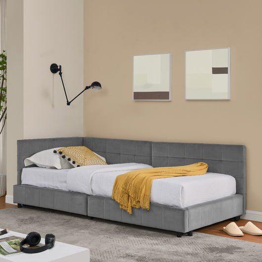 Letto Singolo Bambino 90x200cm - Xylo - Testiera Alta in Velluto Grigio Scuro