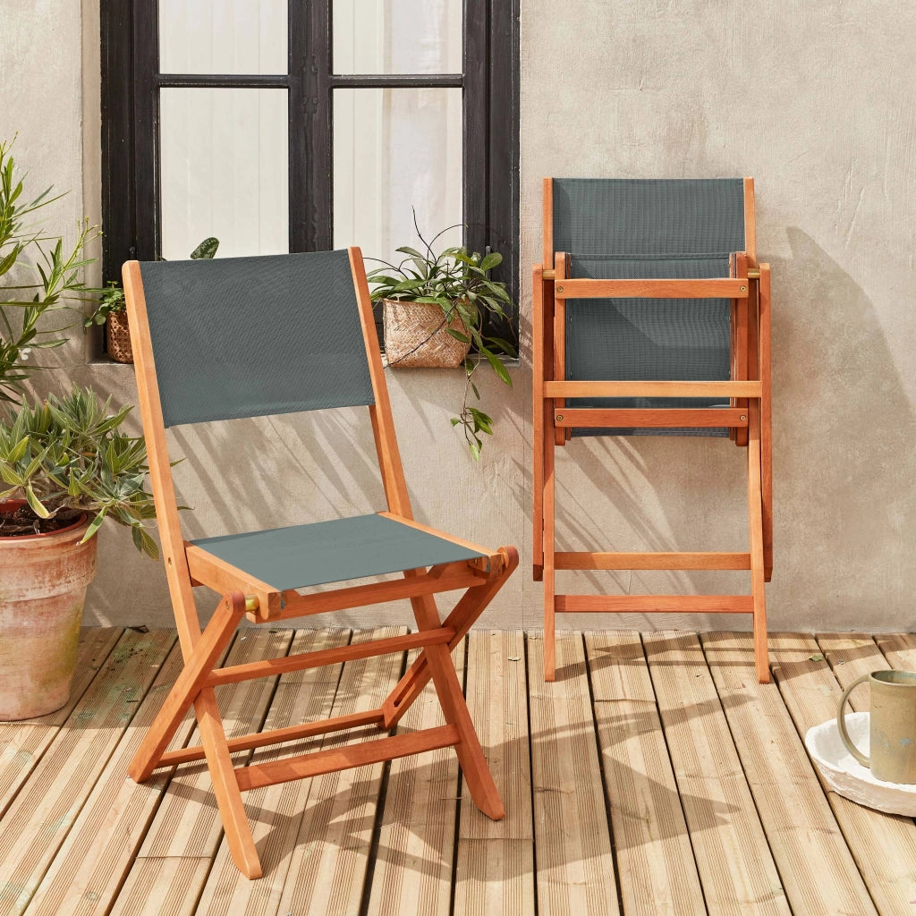 Set 2 sedie da giardino pieghevoli in legno, verde kaki