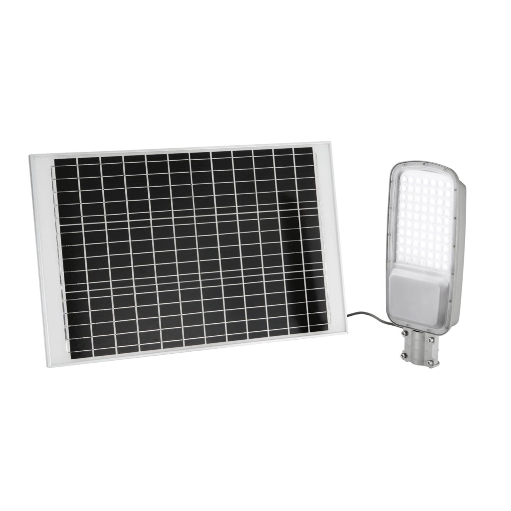 FARO SOLARE STRADALE LED RADIUS SILVER 64W 4200LM 4000K CON PANNELLO SOLARE IP65 48,6X8,7X20,7CM