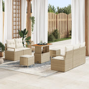 Set Divano da Giardino 8 Pezzi con Cuscini Beige Rattan Sintetico Acacia