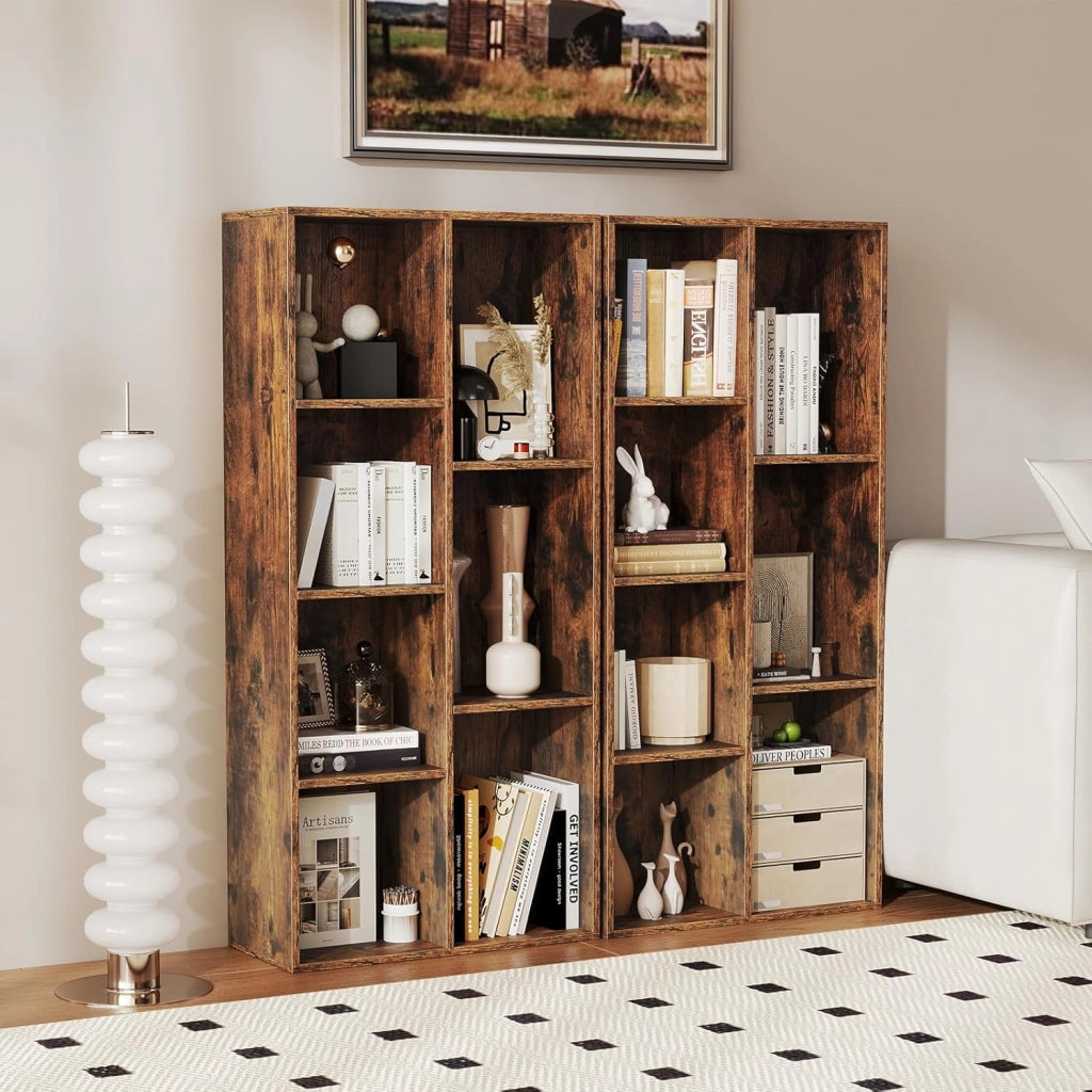 Libreria Verticale con 8 Cubi, Mobile Contenitore in Legno, con 2 Dispositivi Antiribaltamento, Libreria Scaffale per Soggiorno, Camera da Letto, Ufficio, 49,5 x 23 x 106 cm (Marrone)