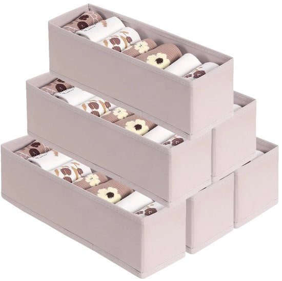 Organizzatore di cassetti pieghevole mini per abbigliamento, 6-pack, tessuto grigio per intimo, calze, cravatte e accessori, piccola cassetta per armadio (B-6 grigio chiaro)