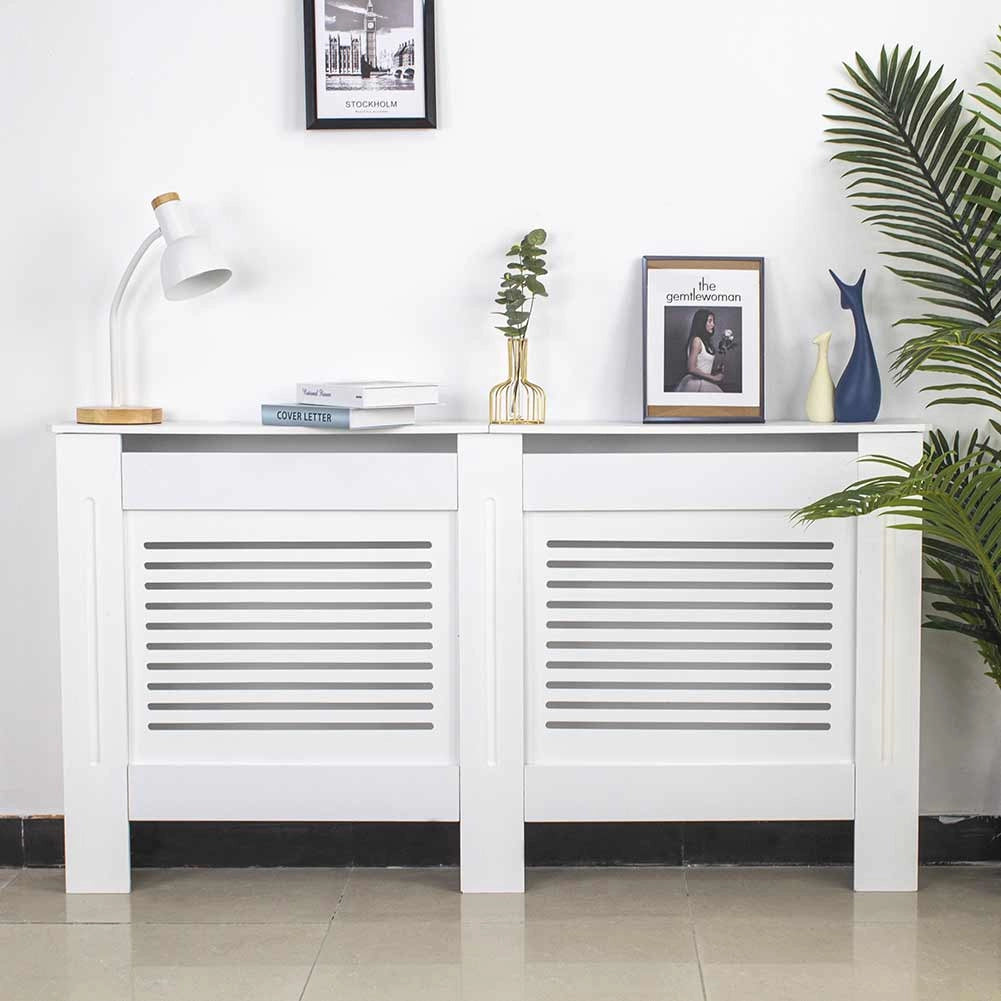 Copritermosifone in Legno MDF 152x19x82cm Copertura Radiatore Calorifero Bianco