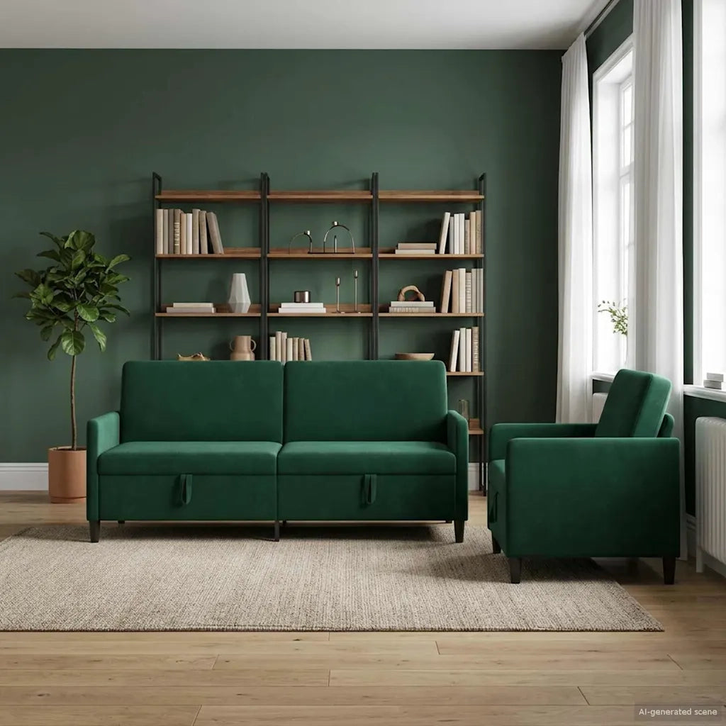 Set di Divani con Storage 2 pz Verde Scuro Poliestere 3429248