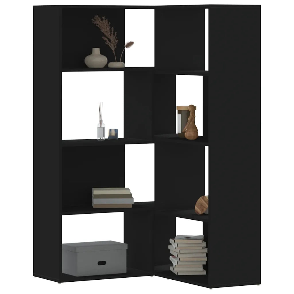 Libreria Angolare 4 Ripiani-Scaffale per Libri-Mobile di Stoccaggio Nera 85x85x140 cm Legno Multistrato