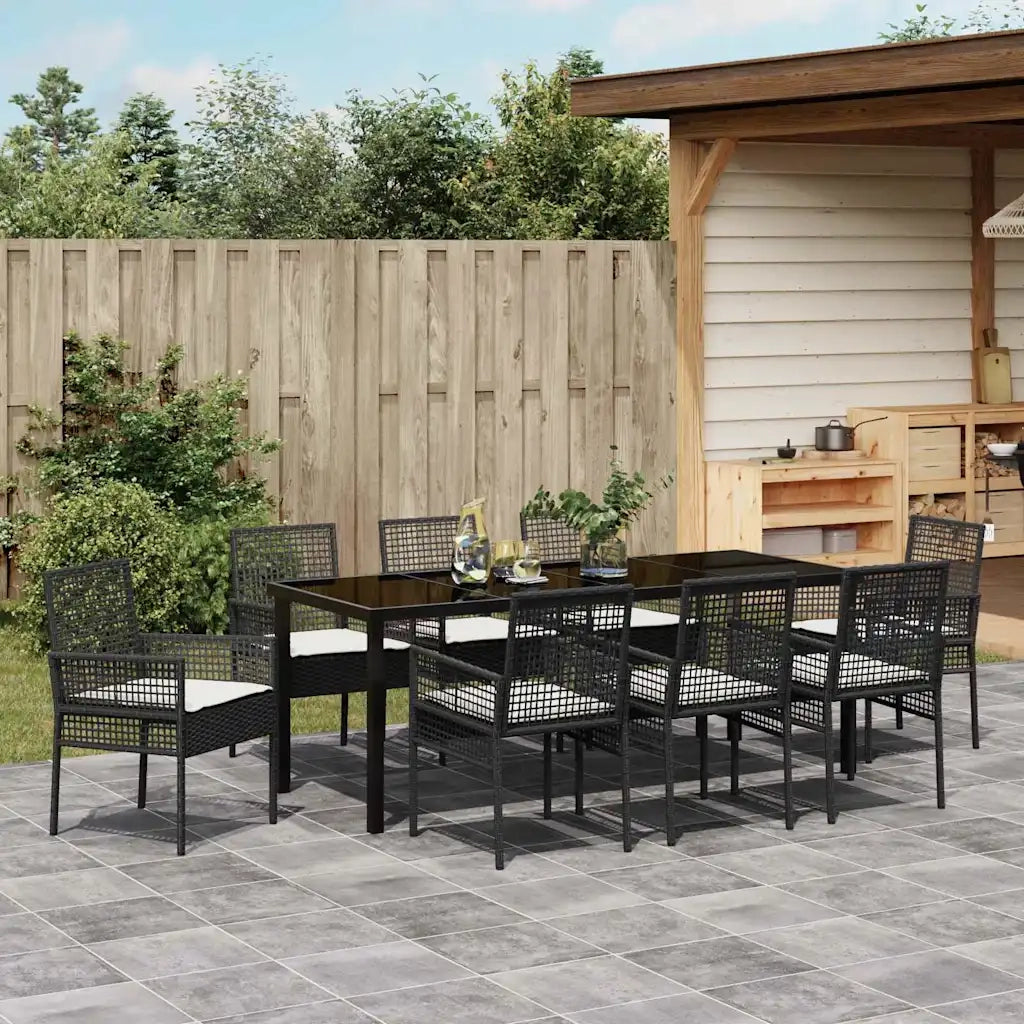 Set da Pranzo per Giardino con cuscino 9 pcs Nero polyrattan 3379869