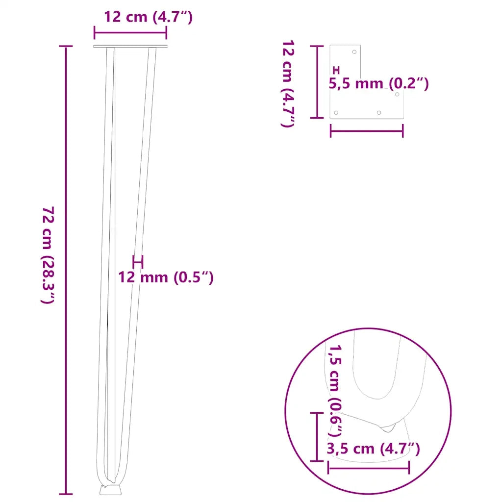 Gambe a forcina per tavoli consolle 4 pz Bianco 72 cm Acciaio massiccio