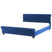 Letto ad acqua in velluto blu marino 180 x 200 cm con testiera trapuntata glamour