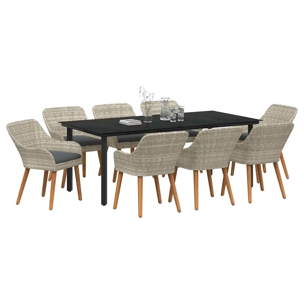 vidaXL Set da pranzo 9 pcs Grigio chiaro Poly Rattan