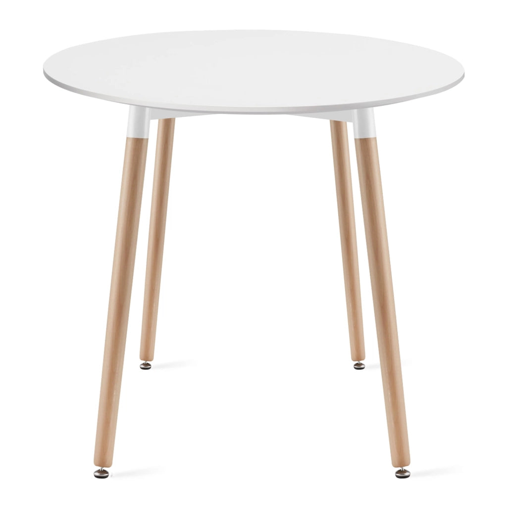 Tavolo rotondo VALORA KAMI - Tavolo da pranzo bianco moderno con gambe in faggio