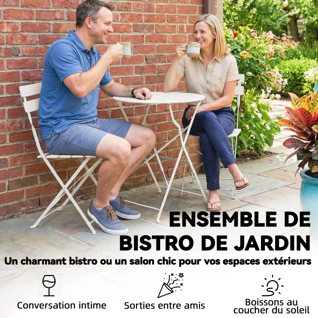 Set Giardino Tavolino e 2 Sedie Pieghevoli ¨C Zephmum ¨C Legno Antiruggine Crema