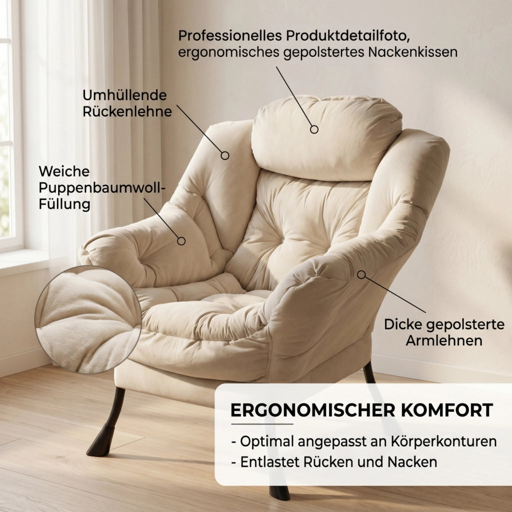 SEDIA Relax con Poggiapiedi Set da 2 pezzi Beige Tessuto e Metallo