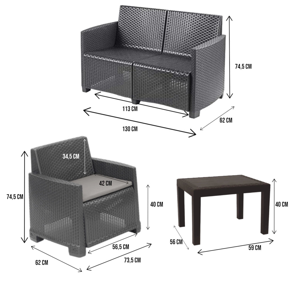 Salottino Outdoor Atrito, set Salotto da Esterno 4 Posti Made in Italy, Nero Antracite