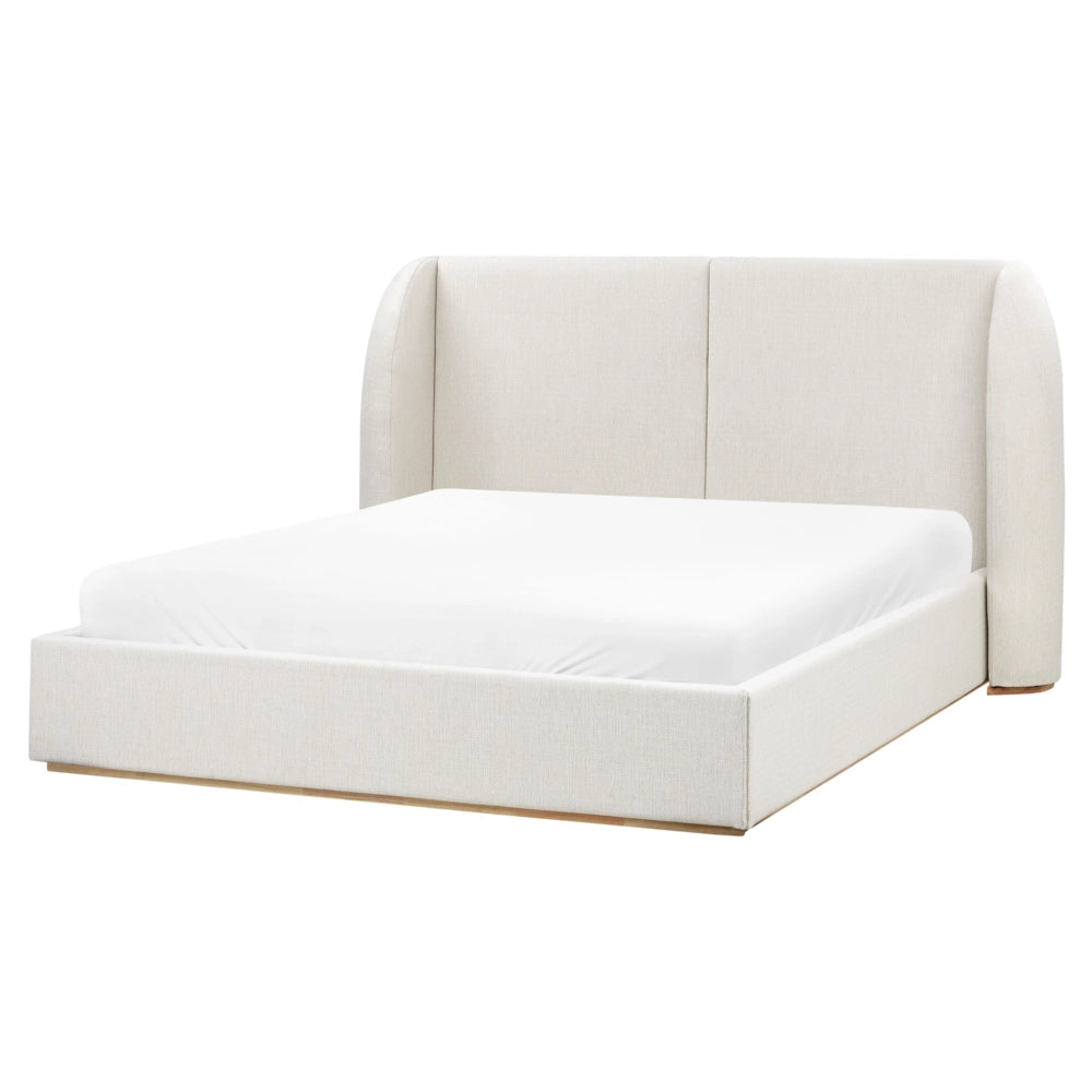 Letto matrimoniale con contenitore rivestito in tessuto bianco sporco con ampia testata 160 x 200 cm camera da letto elegante