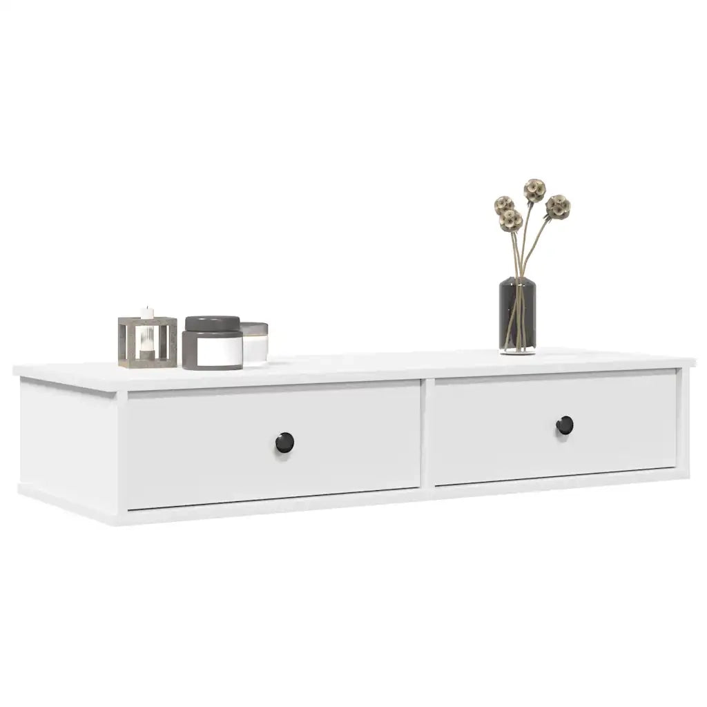 Scaffale a Parete con Cassetti Bianco 100x37,5x19 cm Truciolato 859959