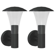 Set di 2 eleganti applique da esterno 17,5 x 17,5 x 28 cm in acciaio inox nero 02_0056560