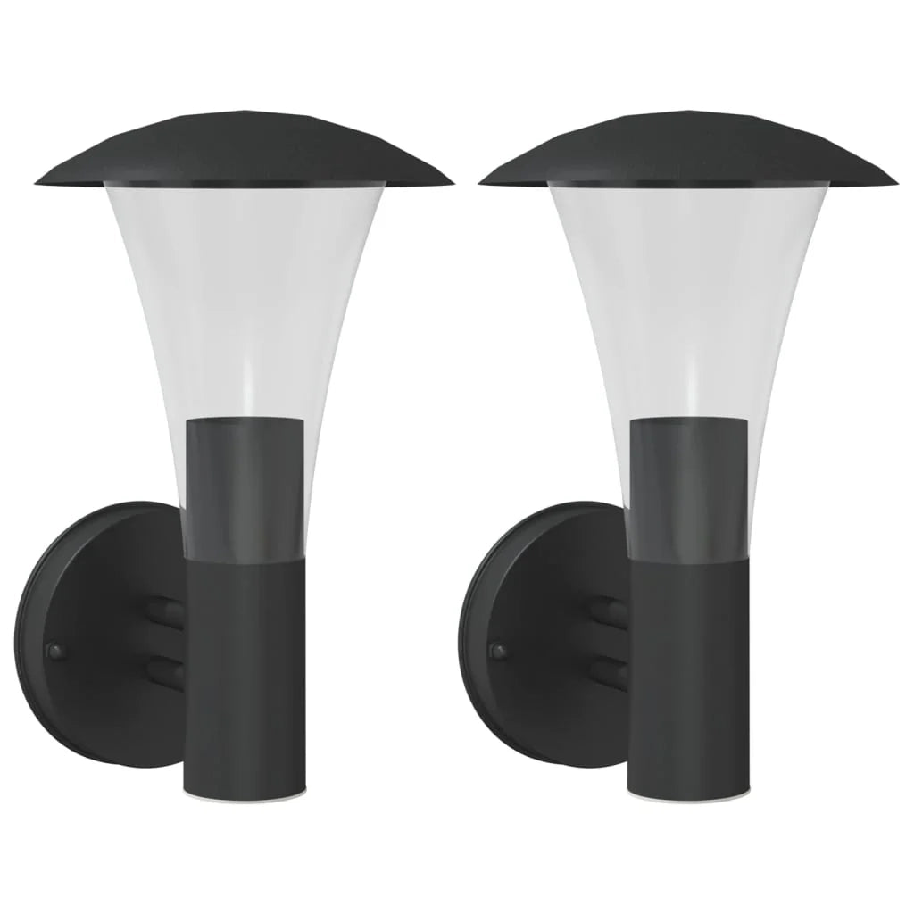 Set di 2 eleganti applique da esterno 17,5 x 17,5 x 28 cm in acciaio inox nero 02_0056560
