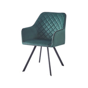 Sedia di design Amber in velluto verde e metallo