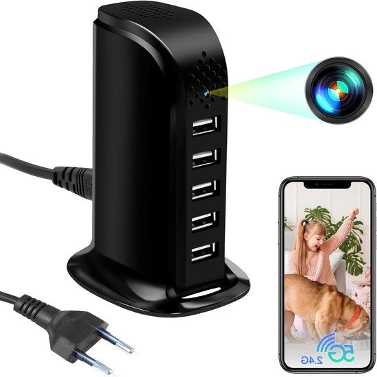 Mini Camera a Batteria con Connessione Wi-Fi 5G/2.4G e 5 Porte con Micro Scoperta a Distanza con Rilevamento Movimento 1080P HD