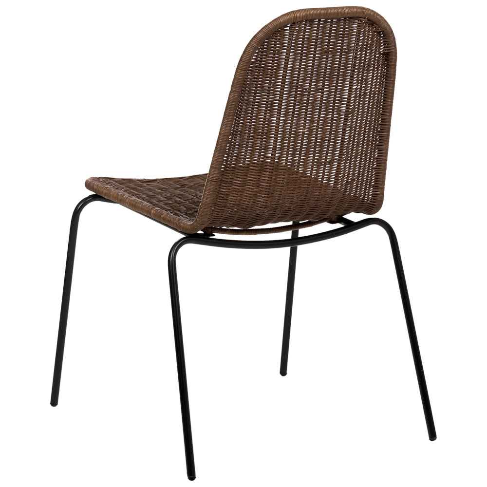 Set di 2 sedie da pranzo con seduta e schienale in rattan marrone scuro e gambe in ferro, senza braccioli