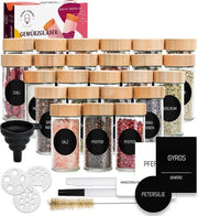 Contenitori per Spezie [24 x 100 ml] 435 Etichette in Tedesco | Contenitori per Spezie con Coperchi in Legno & Accessori - Aereostatici - Set di Contenitori per Spezie, Set da 24, Contenitori per Spezie per la Conservazione