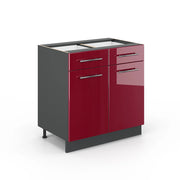 Vicco Mobiletto base per cucina Rosso bordeaux lucido 80 cm senza piano di lavoro