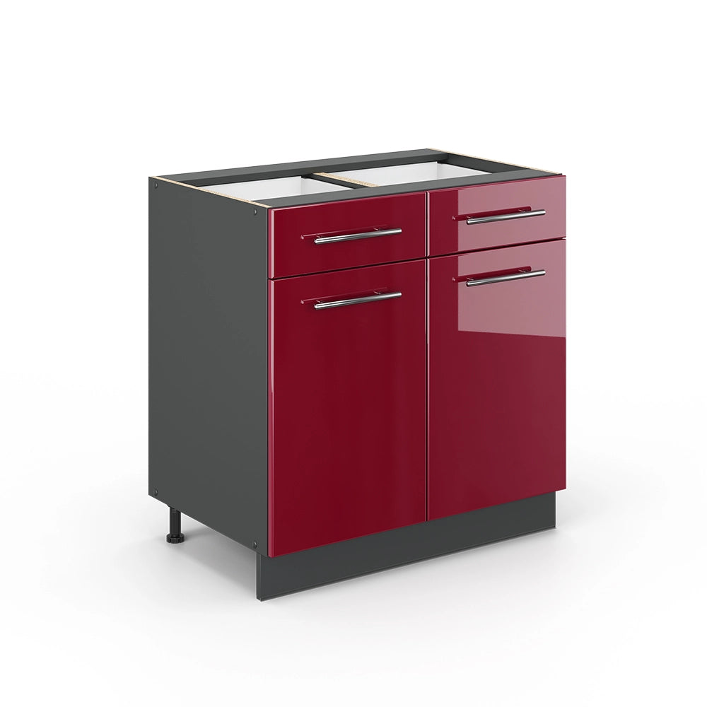 Vicco Mobiletto base per cucina Rosso bordeaux lucido 80 cm senza piano di lavoro