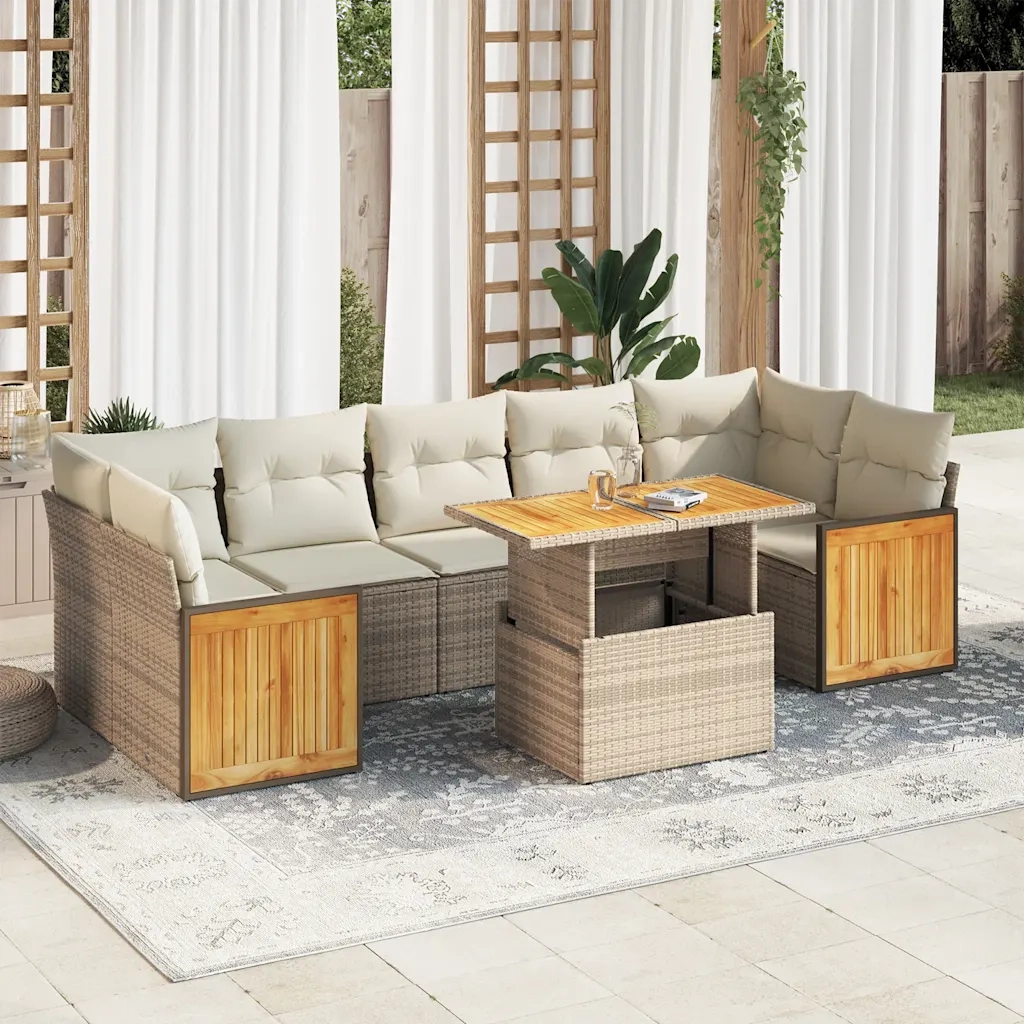 Set Divano da Giardino 8 pz con Cuscini Beige Polyrattan Acacia 3327684
