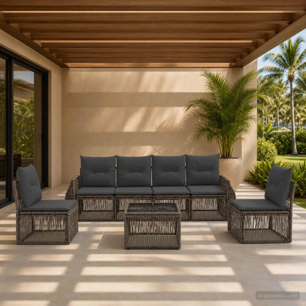 Set Divano da Giardino 7 pz Grigio e Grigio Scuro polyrattan 3435383