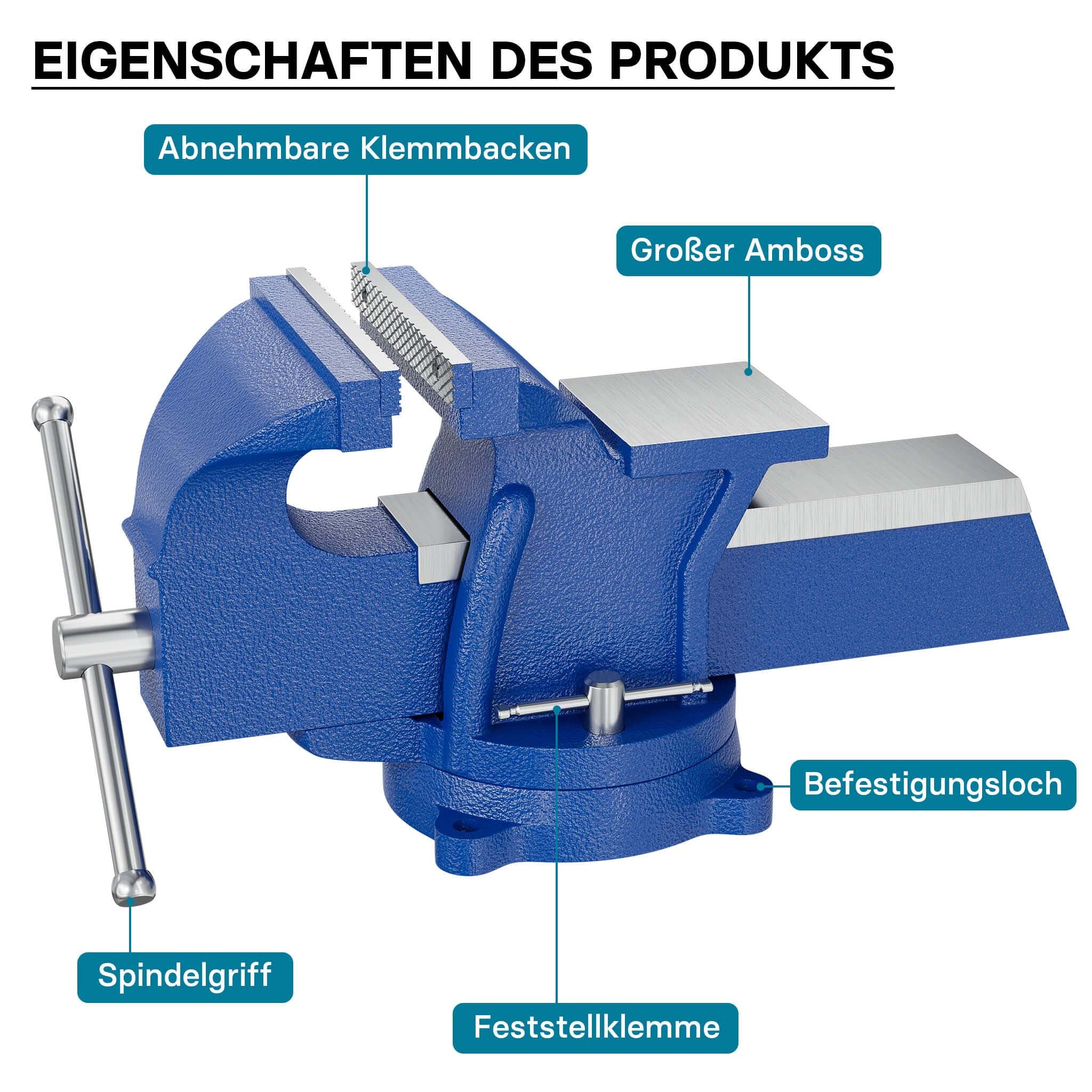 Morsa da banco Heavy Duty 125mm con incudine e ganascia di serraggio per sollecitazioni pesanti