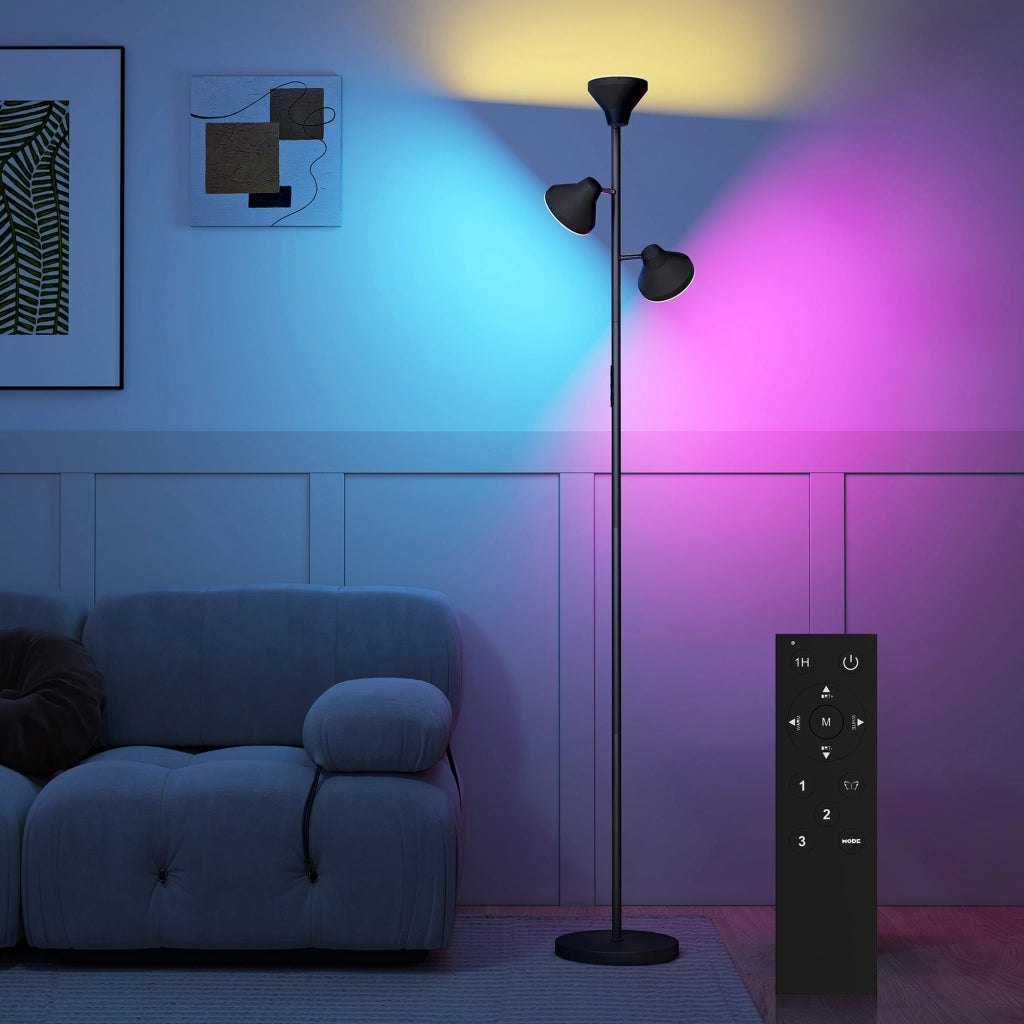 Lampada da Terra con 3 Luci Regolabili ¨C zephmum ¨C Acciaio e Plastica, Nero, ?25x170 cm