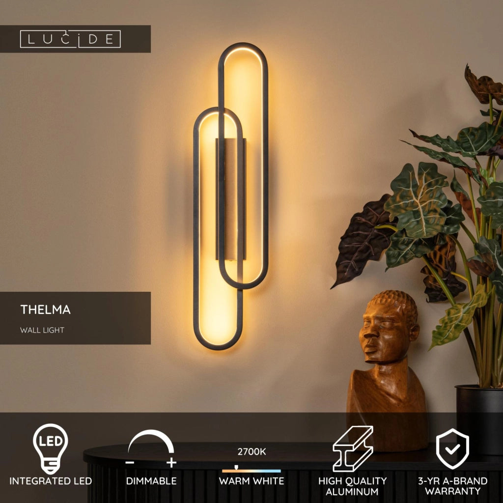Applique da parete LED integrato 35W nera THELMA Lucide