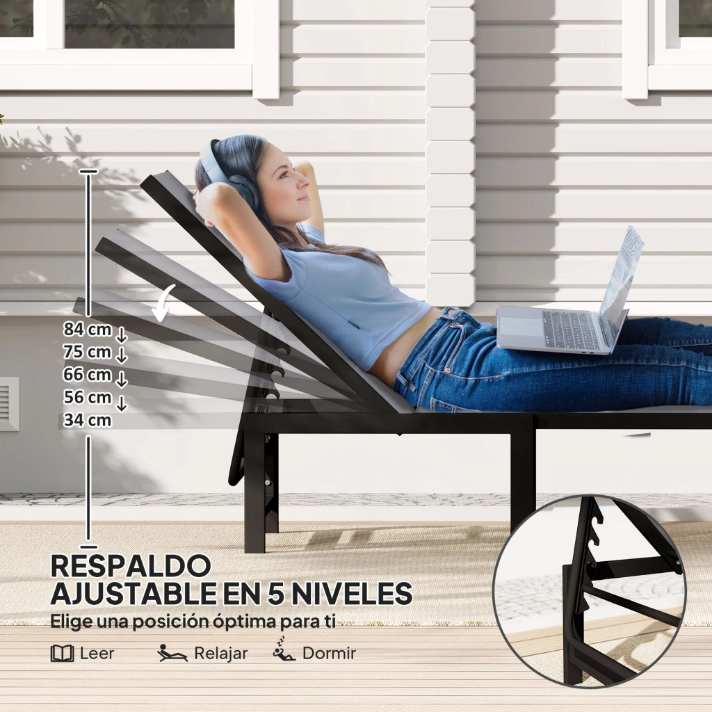 Poltrona Reclinabile da Giardino ¨C zephmum ¨C Grigio 166x60x84 cm