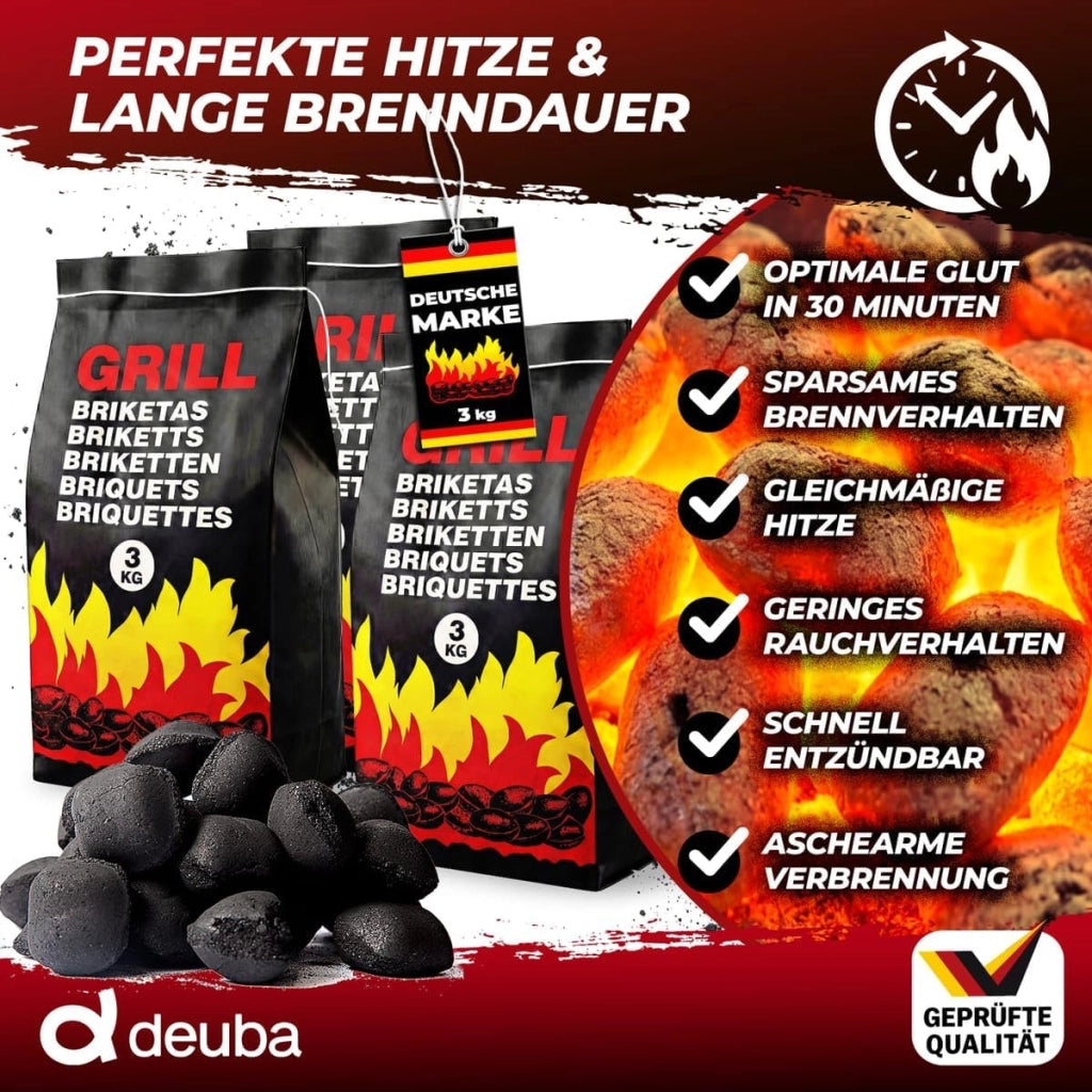 ® Carbonella per Barbecue 27kg 9 Sacchetti da 3 kg Bricchetti Carbone per Grigliare BBQ Bricchette Grigliata Brace