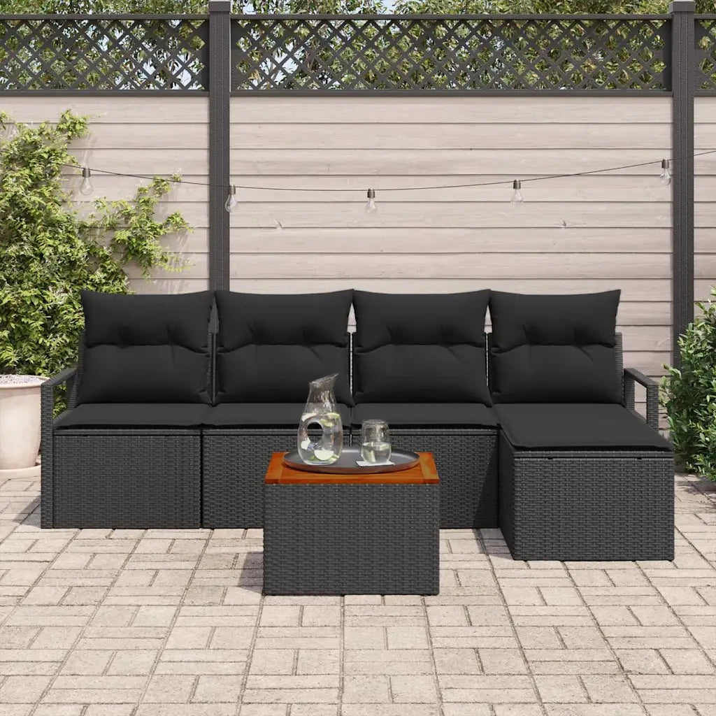 Set Divano da Giardino con cuscino 6 pcs Nero polyrattan 3347695