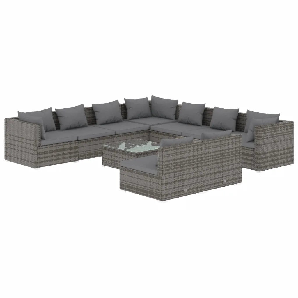 Set Divani da Giardino 10 pz con Cuscini in Polyrattan Grigio 3102429