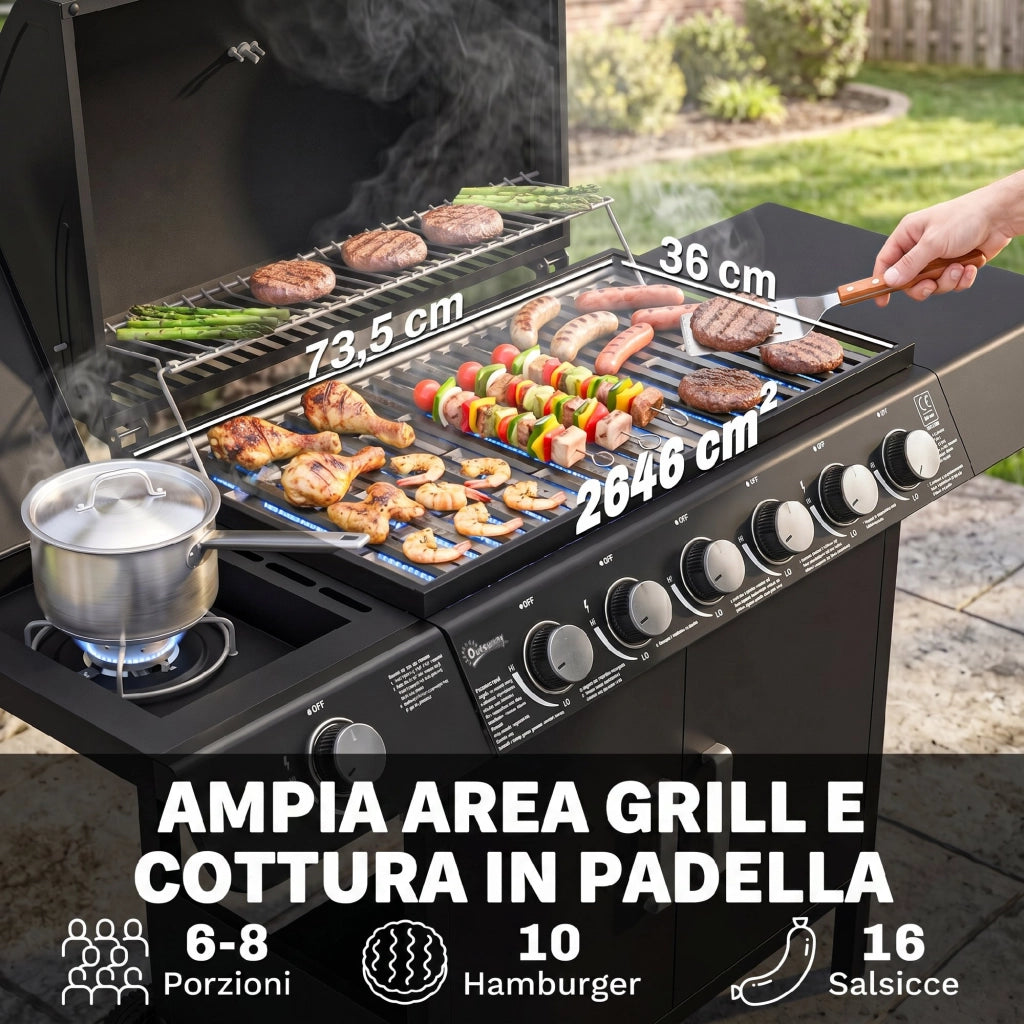 Barbecue a Gas con Coperchio ¨C zephmum ¨C Grigio, Acciaio, 135x50x100cm