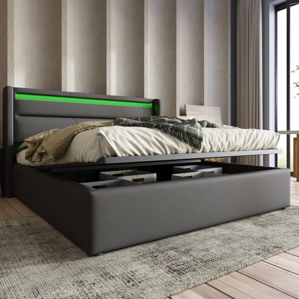 Letto contenitore 160x200 cm con LED e telecomando, grigio