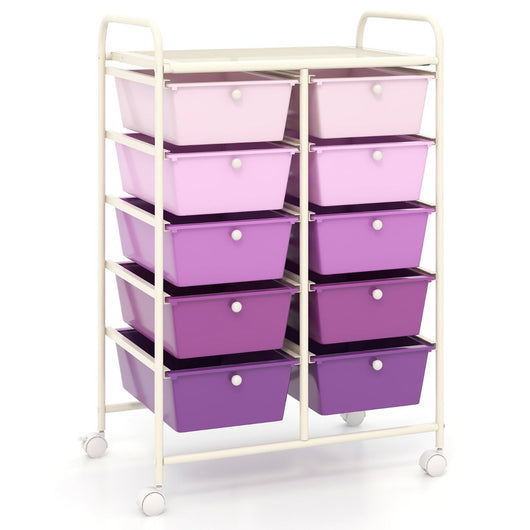 Carrello portaoggetti su ruote 655 x 37 x 87 cm con 10 cassetti estraibili e ruote bloccabili metallo viola 20_0011376