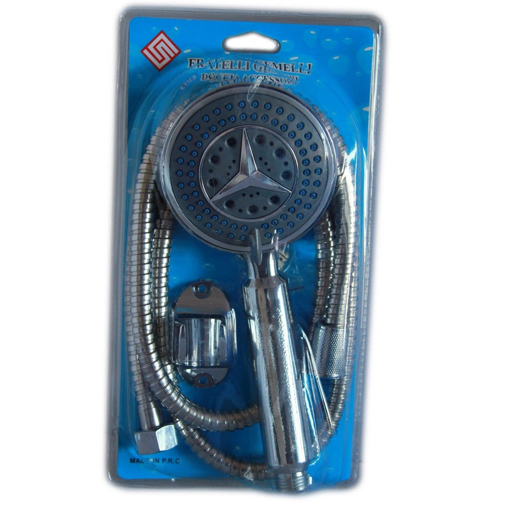 Trade Shop - Doccia Doccetta Soffione Cromato 3 Getti Tubo Flessibile 1.5mt Supporto Muro -