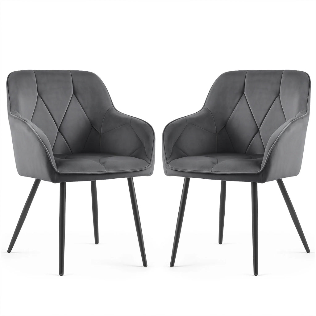 Set di 2 Sedie in velluto trapuntato DIAMANTE Grafite gambe nere