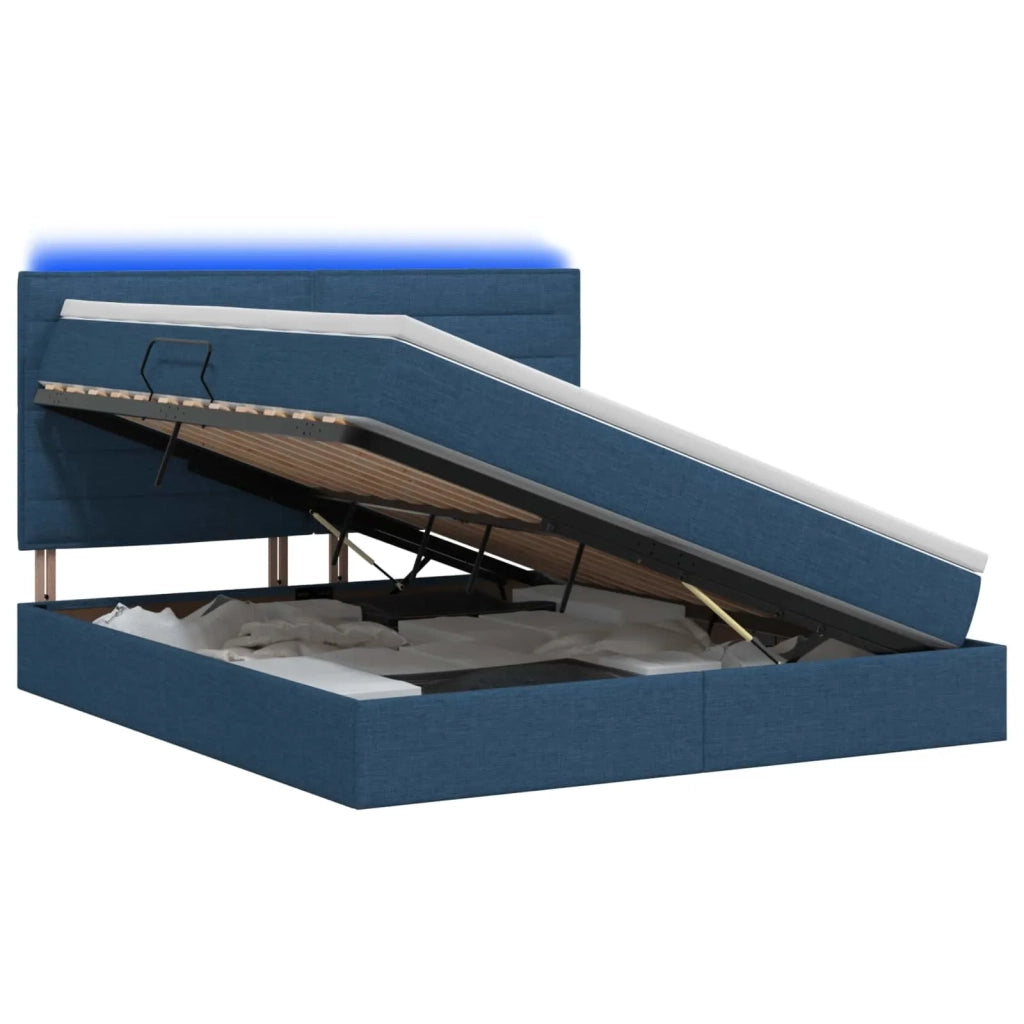Letto con contenitore LED e materasso Blu 180 x 200 cm Tessuto 3459902
