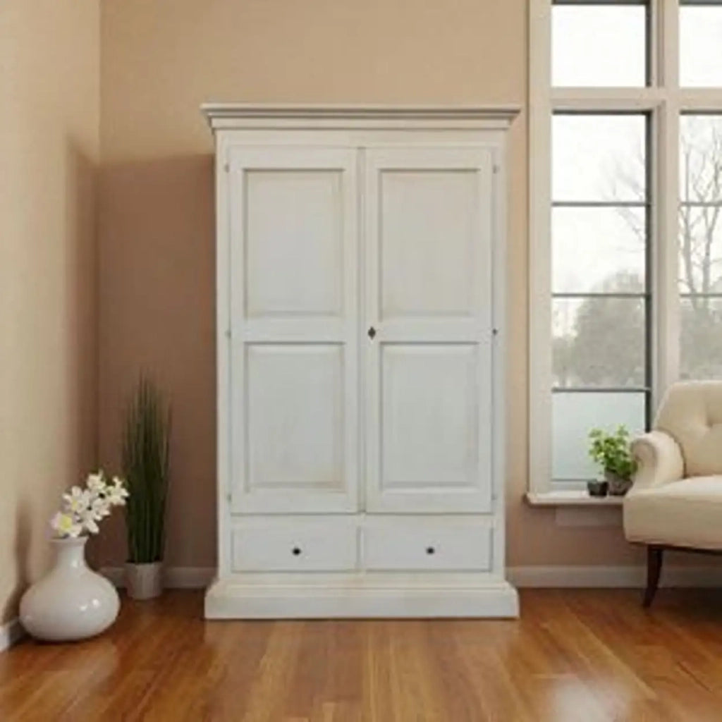 Armadio Verona in legno Shabby chic bianco anticato